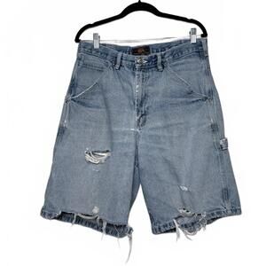 Men Vintage Route 66 Distressed Jean shorts